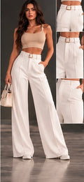 Pantalon Victoria blanc, porté de face avec vues de détail