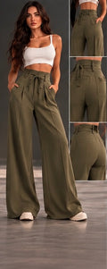 Pantalon Léa kaki, porté de face avec vues de détail